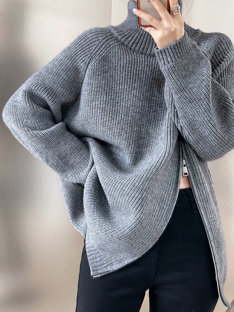 LADIES PLUS SIZE KNITTED SWEATER GRAY / BEIGE / BLACK / KHAKI (FREE SIZE)