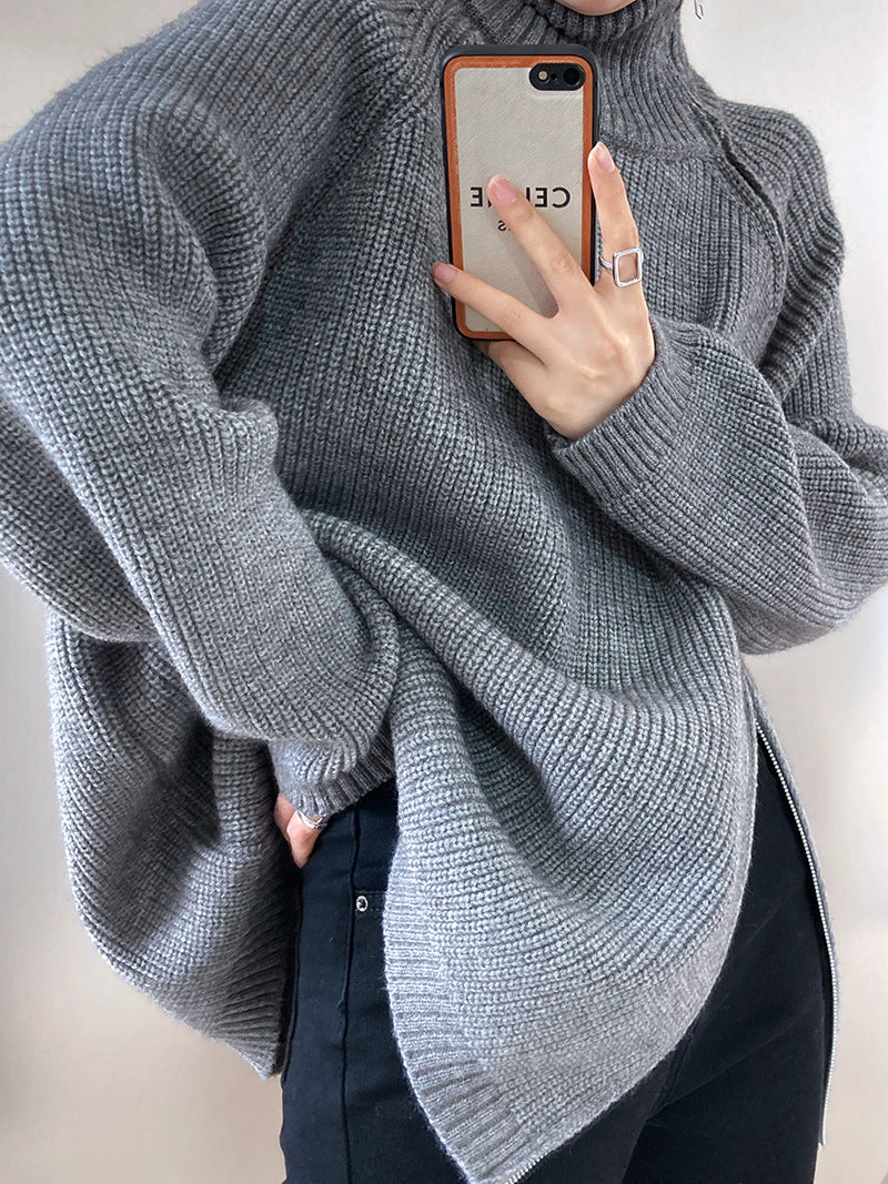 LADIES PLUS SIZE KNITTED SWEATER GRAY / BEIGE / BLACK / KHAKI (FREE SIZE)
