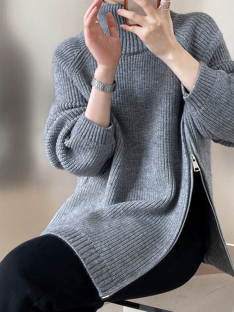 LADIES PLUS SIZE KNITTED SWEATER GRAY / BEIGE / BLACK / KHAKI (FREE SIZE)