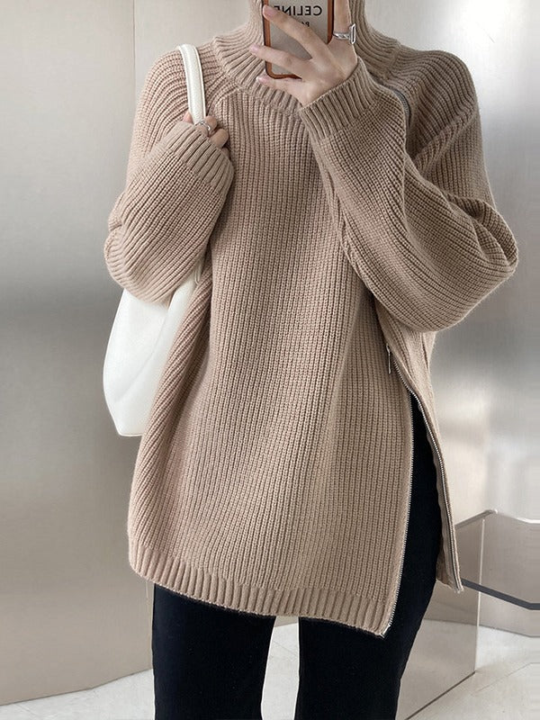 LADIES PLUS SIZE KNITTED SWEATER GRAY / BEIGE / BLACK / KHAKI (FREE SIZE)