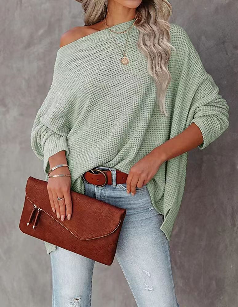 LADIES PLUS SIZE OFF THE SHOULDER KNITTED SWEATER TOP 9 COLOURS (SIZE S-5XL)