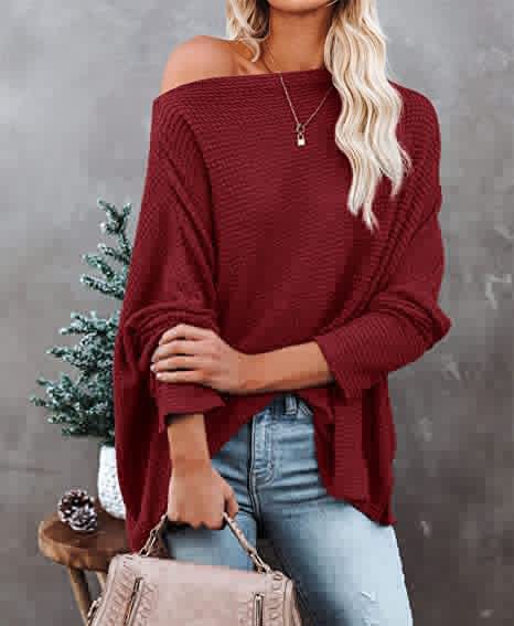 LADIES PLUS SIZE OFF THE SHOULDER KNITTED SWEATER TOP 9 COLOURS (SIZE S-5XL)