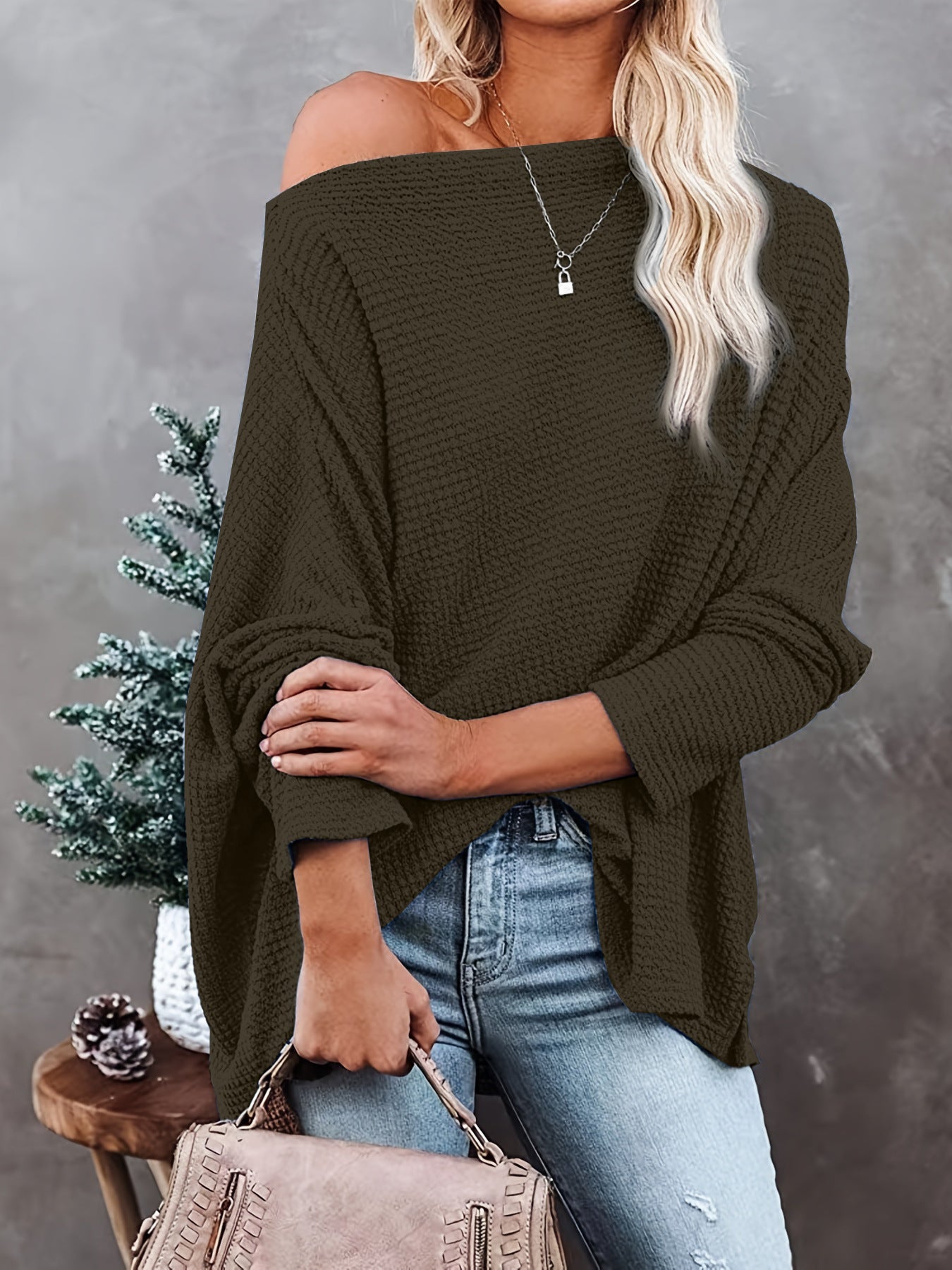 LADIES PLUS SIZE OFF THE SHOULDER KNITTED SWEATER TOP 9 COLOURS (SIZE S-5XL)