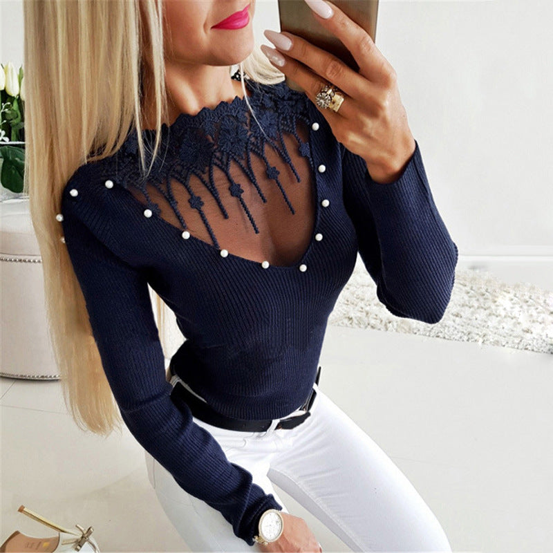 LADIES KNITWEAR TOP GRAY / BLUE (SIZE S-3XL)