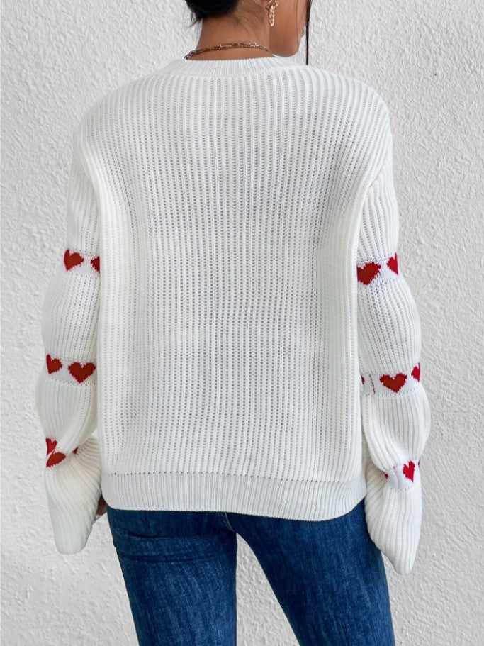 LADIES HEART PRINT SWEATER TOP CAMEL / WHITE / PINK / PURPLE (SIZE S-2XL)