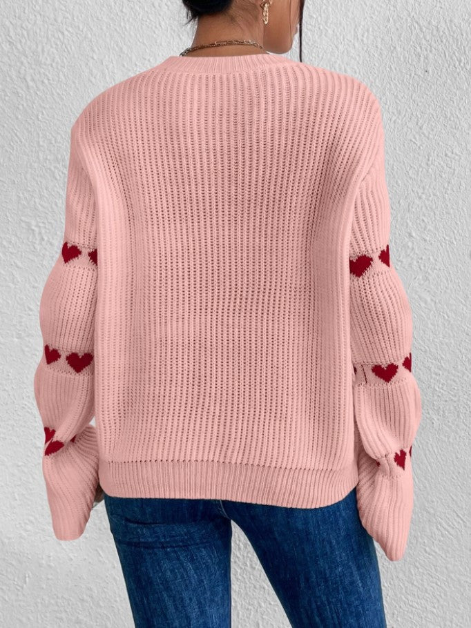 LADIES HEART PRINT SWEATER TOP CAMEL / WHITE / PINK / PURPLE (SIZE S-2XL)