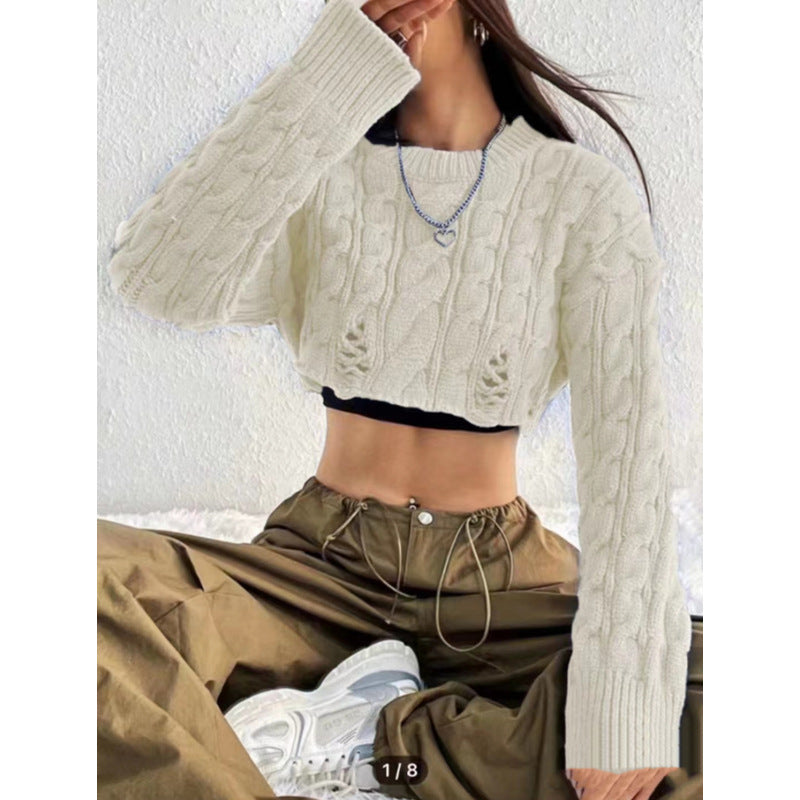 LADIES KNITTED CROPPED SWEATER TOP GRAY / BLACK / APRICOT / BLUE / COFFEE (FREE SIZE)