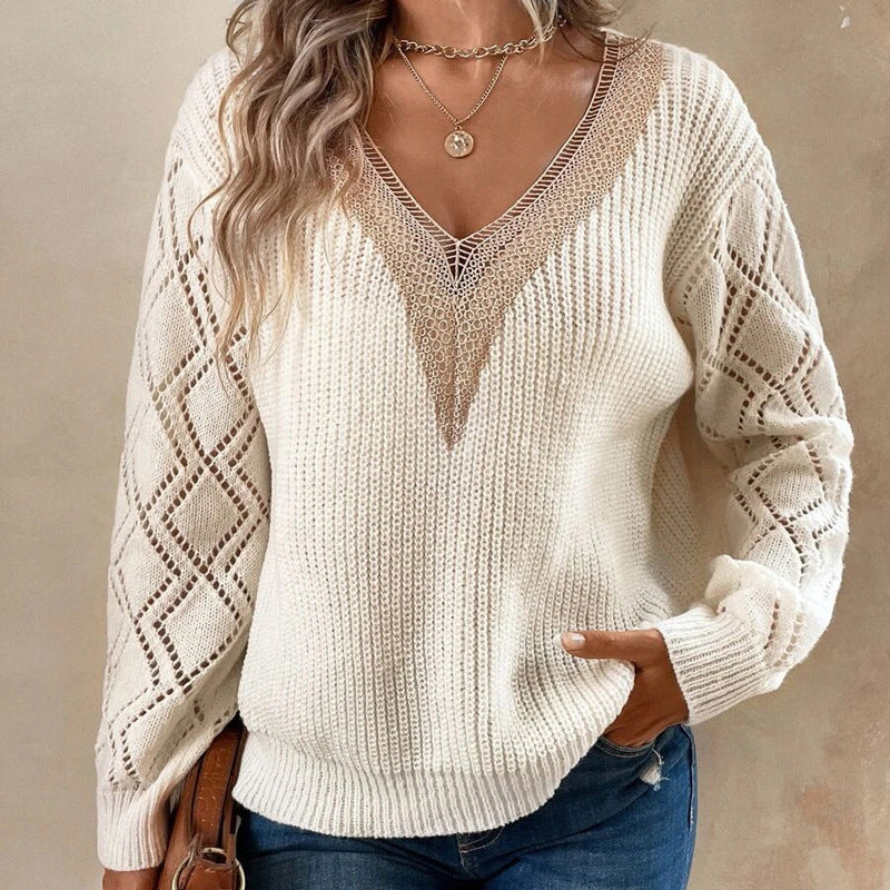 LADIES KNITTED SWEATER WHITE / BLACK / LIGHT GREEN (SIZE S-XL)