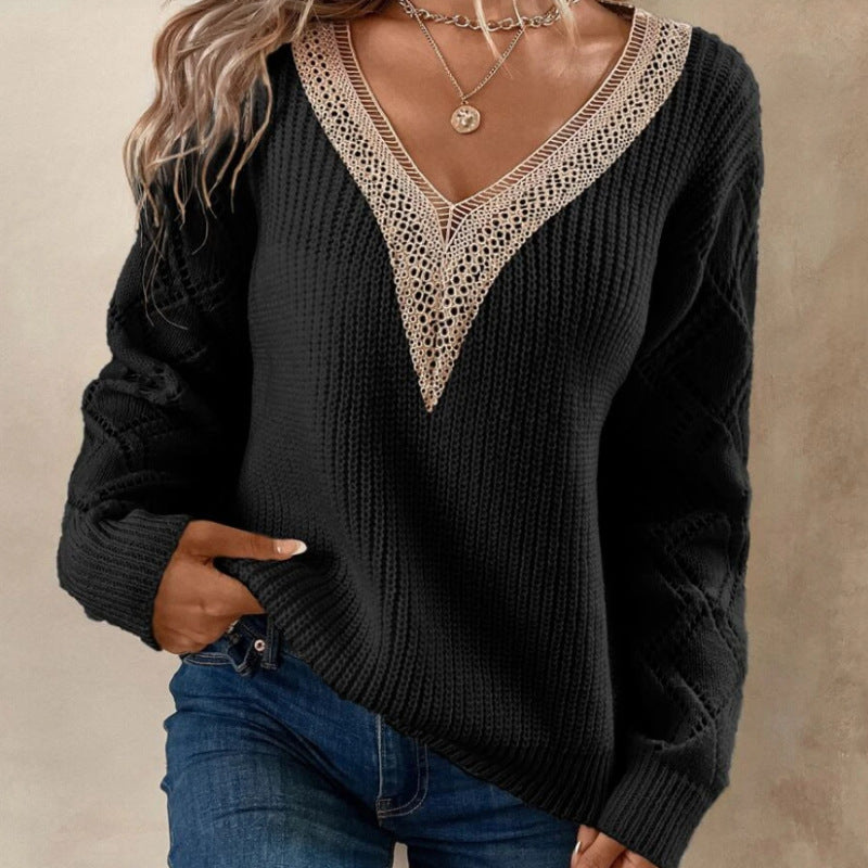 LADIES KNITTED SWEATER WHITE / BLACK / LIGHT GREEN (SIZE S-XL)