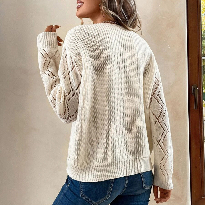 LADIES KNITTED SWEATER WHITE / BLACK / LIGHT GREEN (SIZE S-XL)