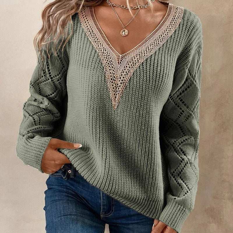 LADIES KNITTED SWEATER WHITE / BLACK / LIGHT GREEN (SIZE S-XL)