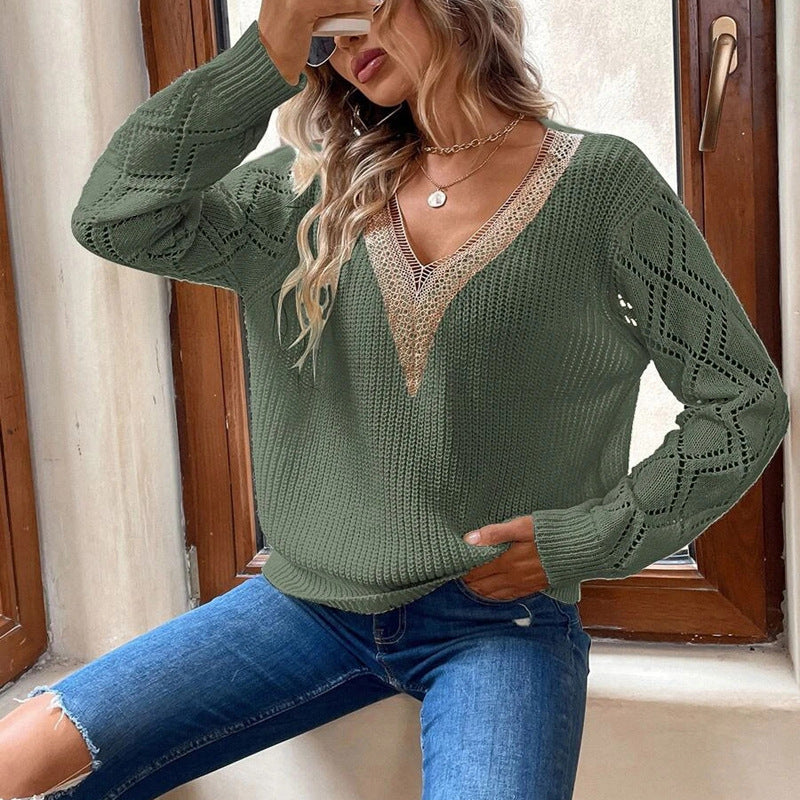 LADIES KNITTED SWEATER WHITE / BLACK / LIGHT GREEN (SIZE S-XL)