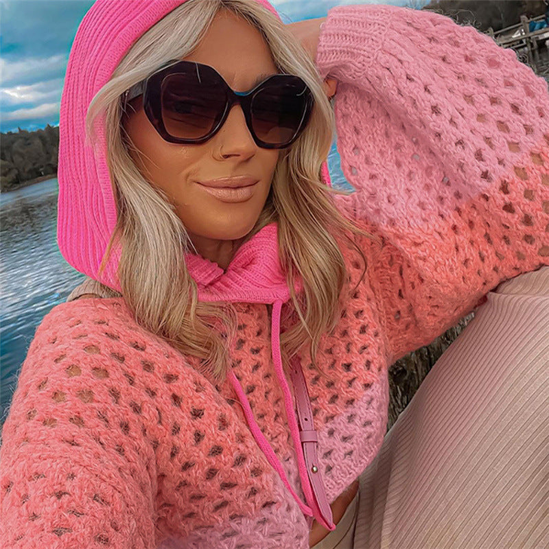 LADIES KNITWEAR CROPPED SWEATER TOP PINK (SIZE S-L)