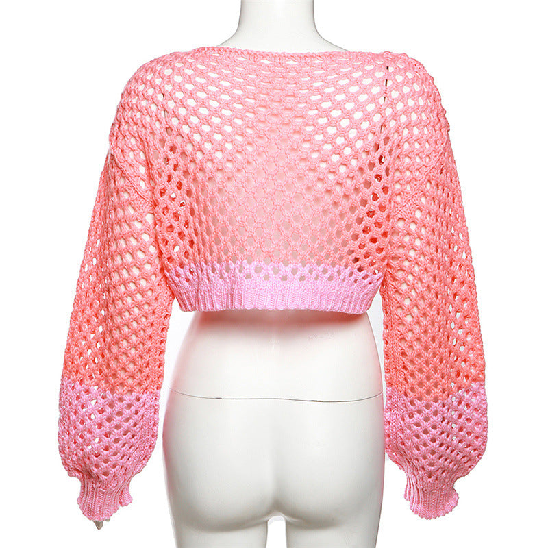 LADIES KNITWEAR CROPPED SWEATER TOP PINK (SIZE S-L)