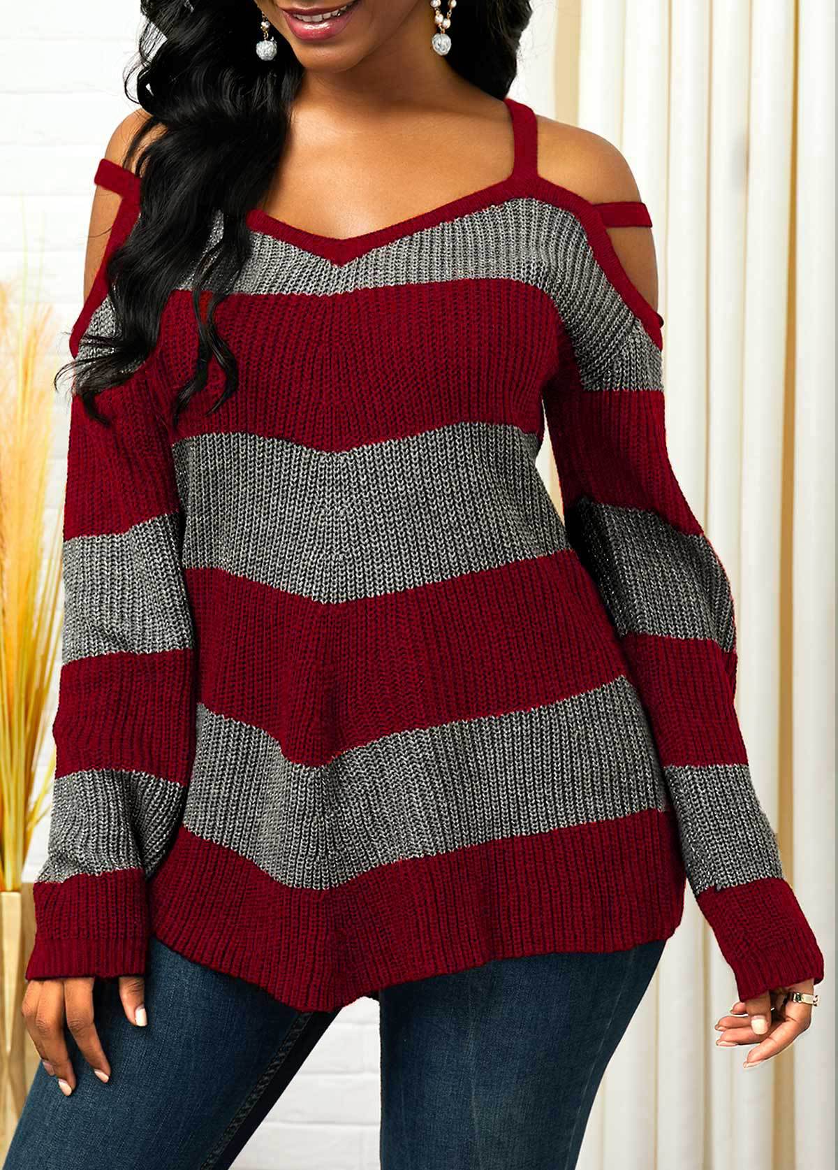 LADIES OPEN SHOULDER SWEATER TOP BLACK / DARK BLUE / WINE RED (SIZE S-2XL)