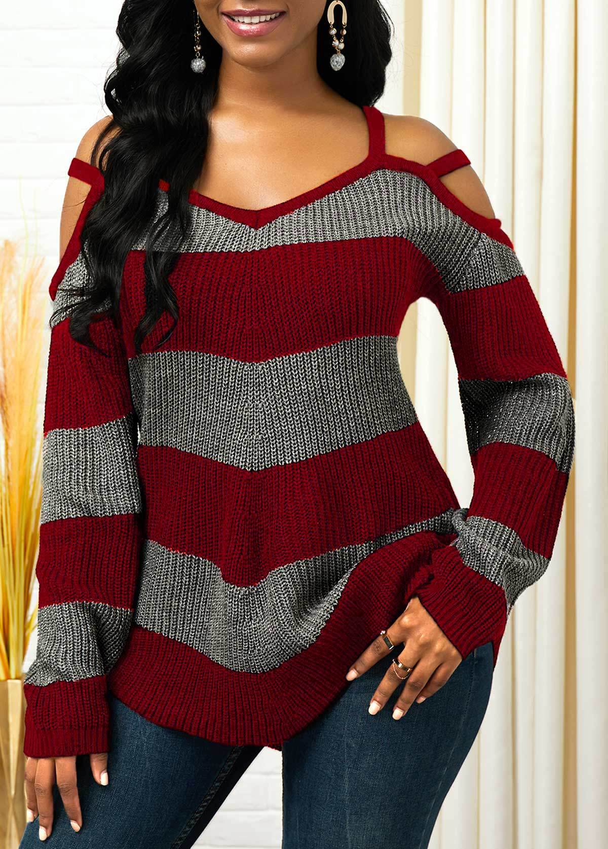 LADIES OPEN SHOULDER SWEATER TOP BLACK / DARK BLUE / WINE RED (SIZE S-2XL)