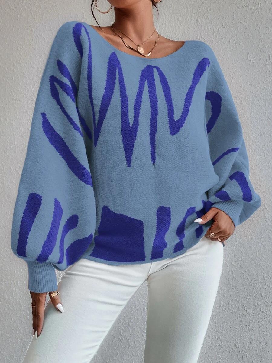 LADIES KNITTED SWEATER BLUE / ORANGE / BEIGE (SIZE S-L)