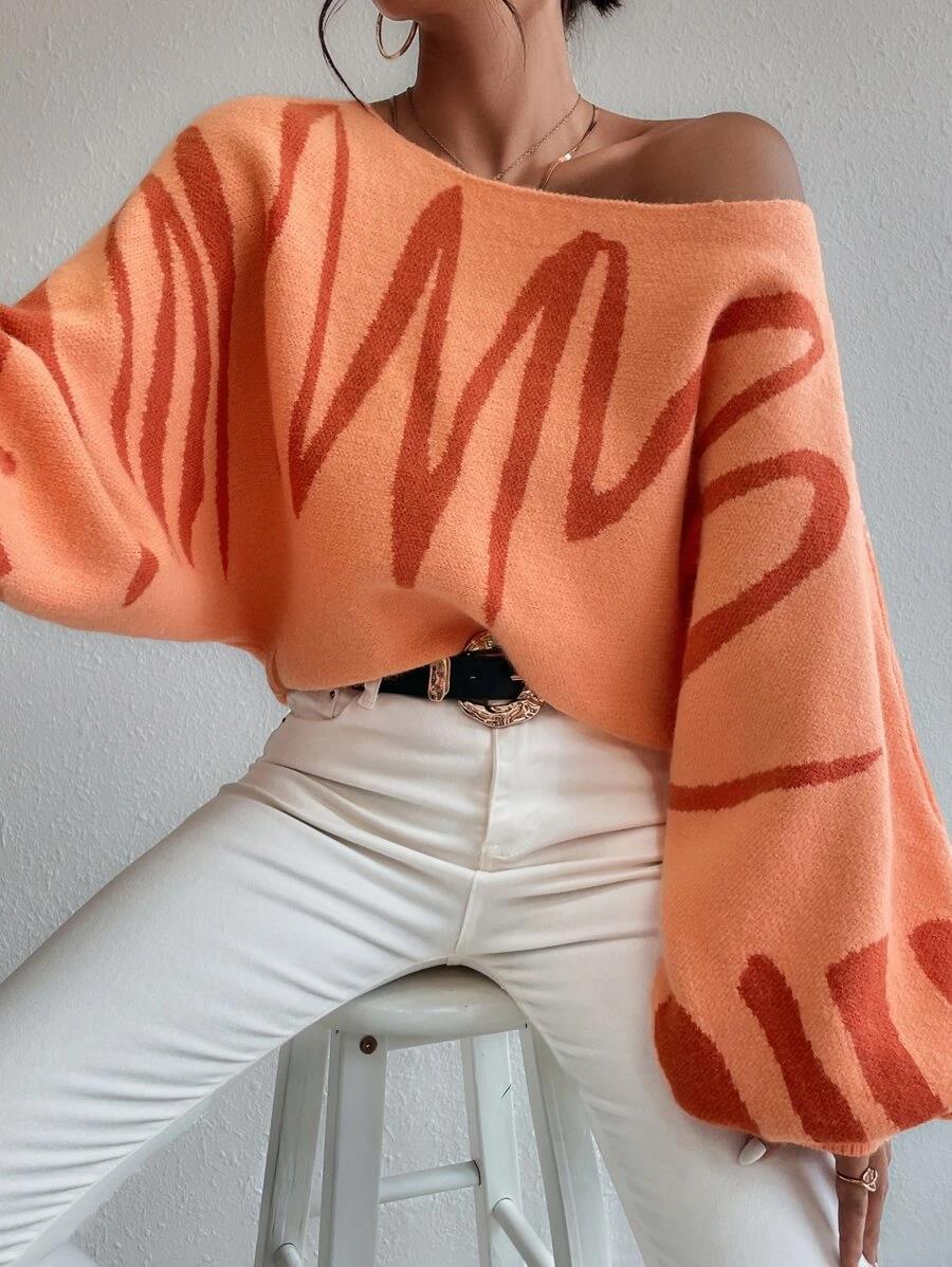 LADIES KNITTED SWEATER BLUE / ORANGE / BEIGE (SIZE S-L)