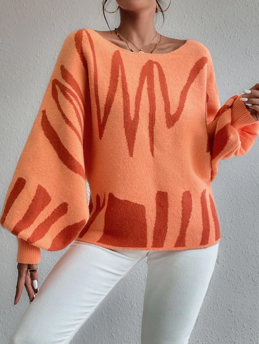 LADIES KNITTED SWEATER BLUE / ORANGE / BEIGE (SIZE S-L)