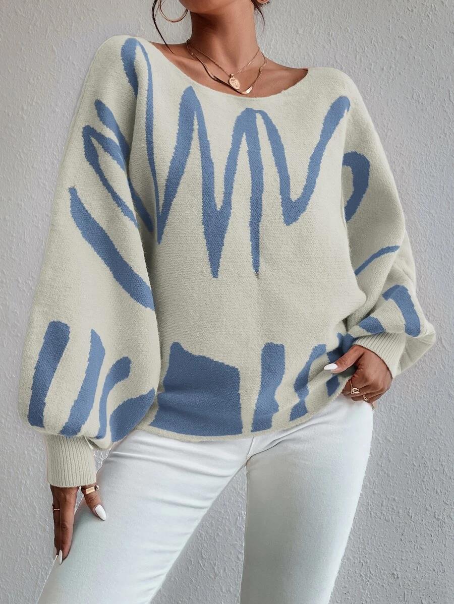 LADIES KNITTED SWEATER BLUE / ORANGE / BEIGE (SIZE S-L)