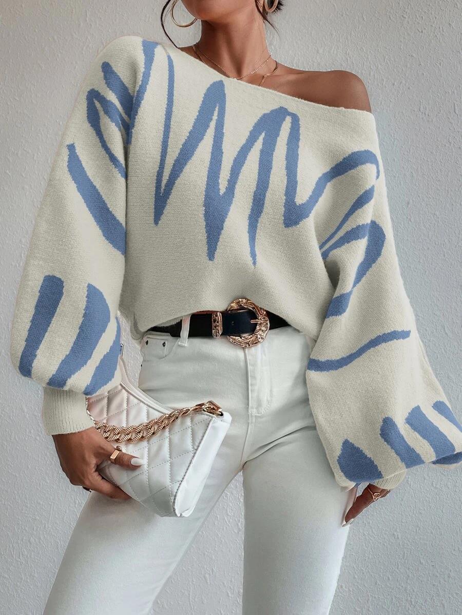LADIES KNITTED SWEATER BLUE / ORANGE / BEIGE (SIZE S-L)