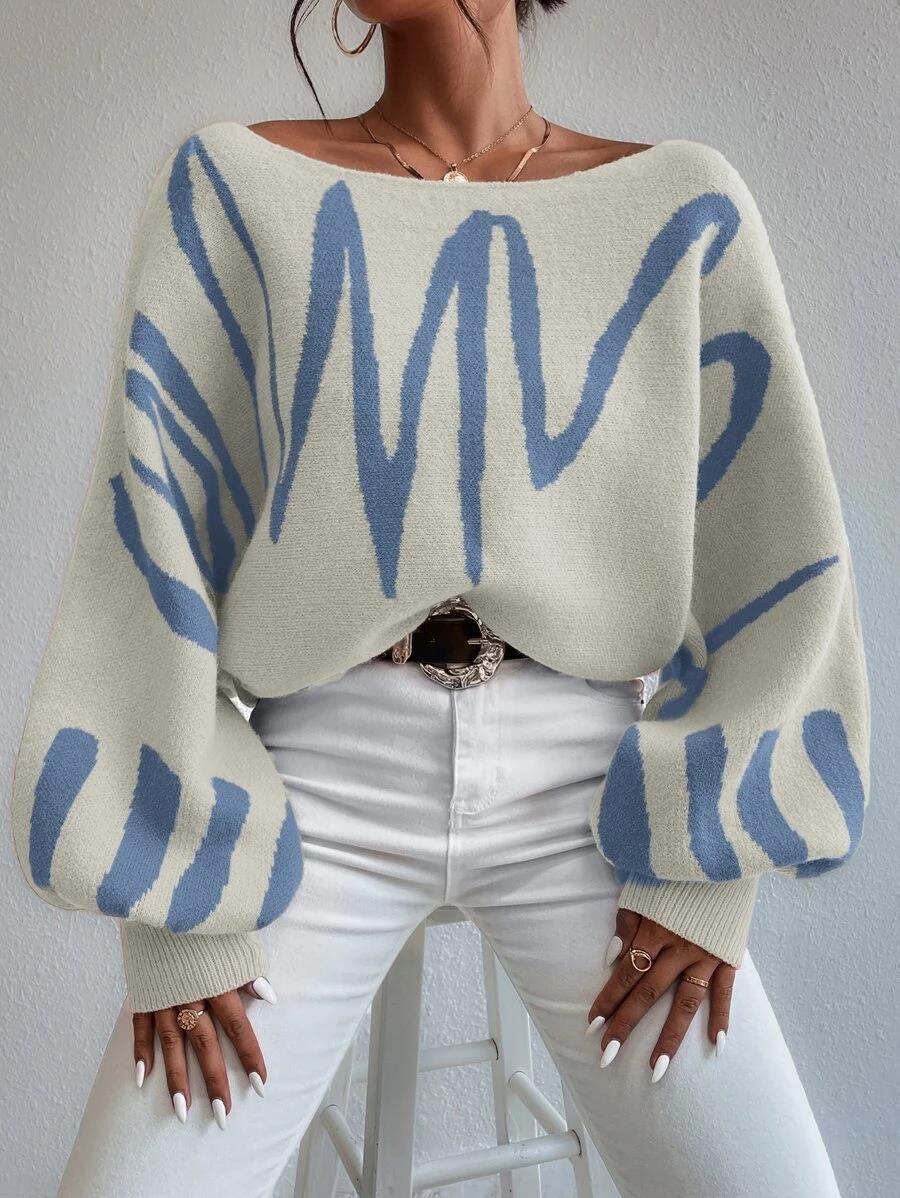 LADIES KNITTED SWEATER BLUE / ORANGE / BEIGE (SIZE S-L)