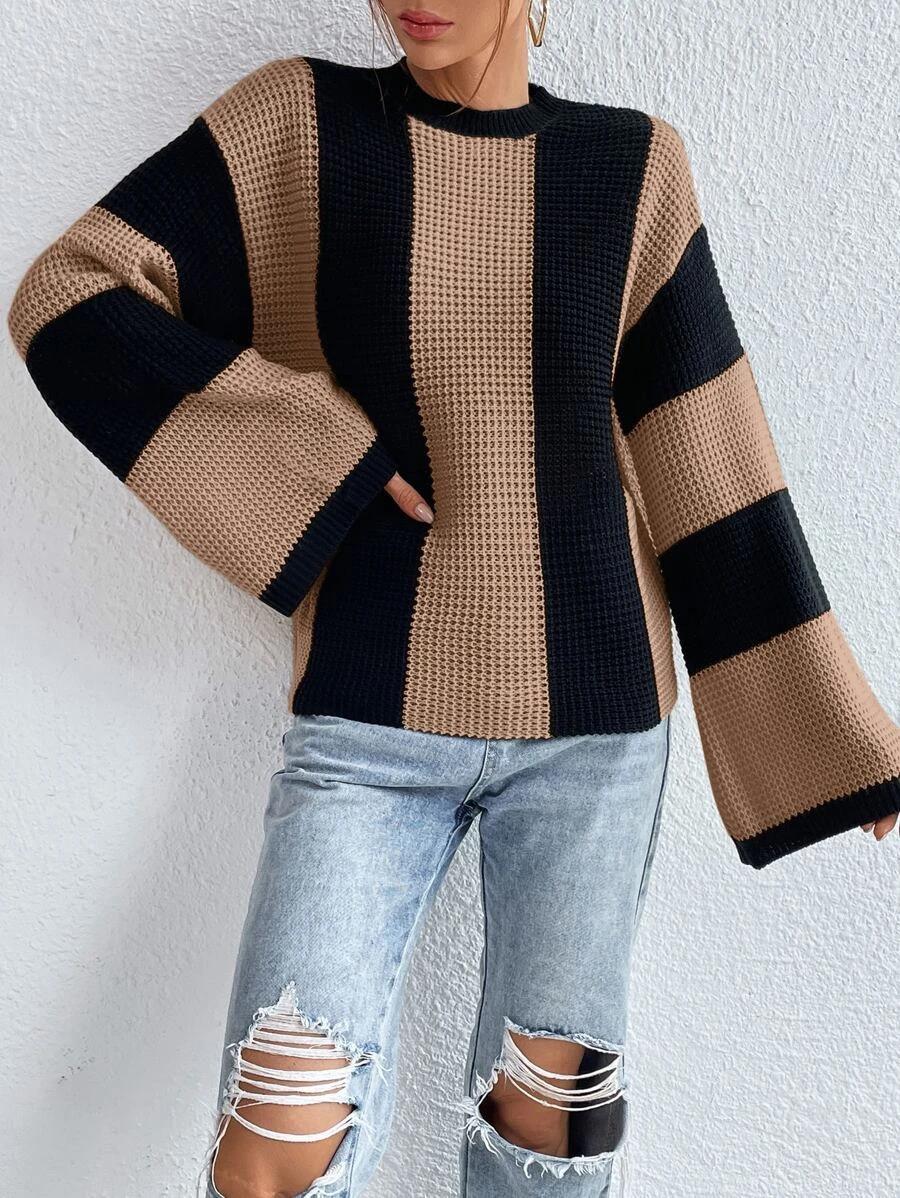 LADIES KNITTED SWEATER KHAKI COFFEE / APRICOT BEIGE (SIZE S-L)