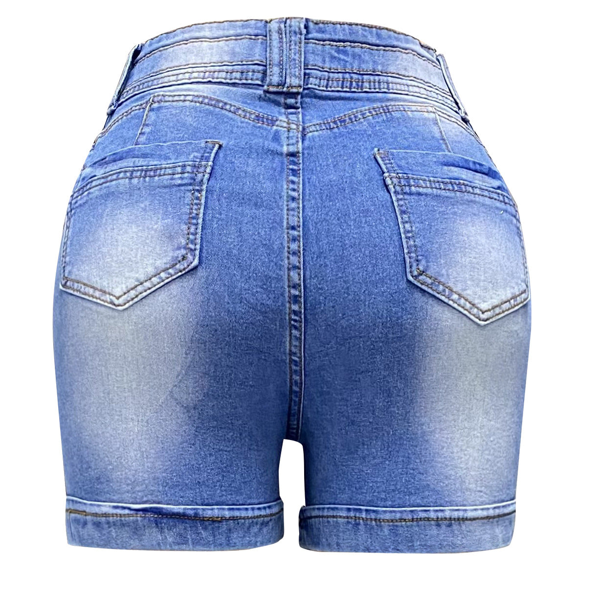 LADIES HIGH WAISTED DENIM SHORTS BLUE DENIM (SIZE S-XL)