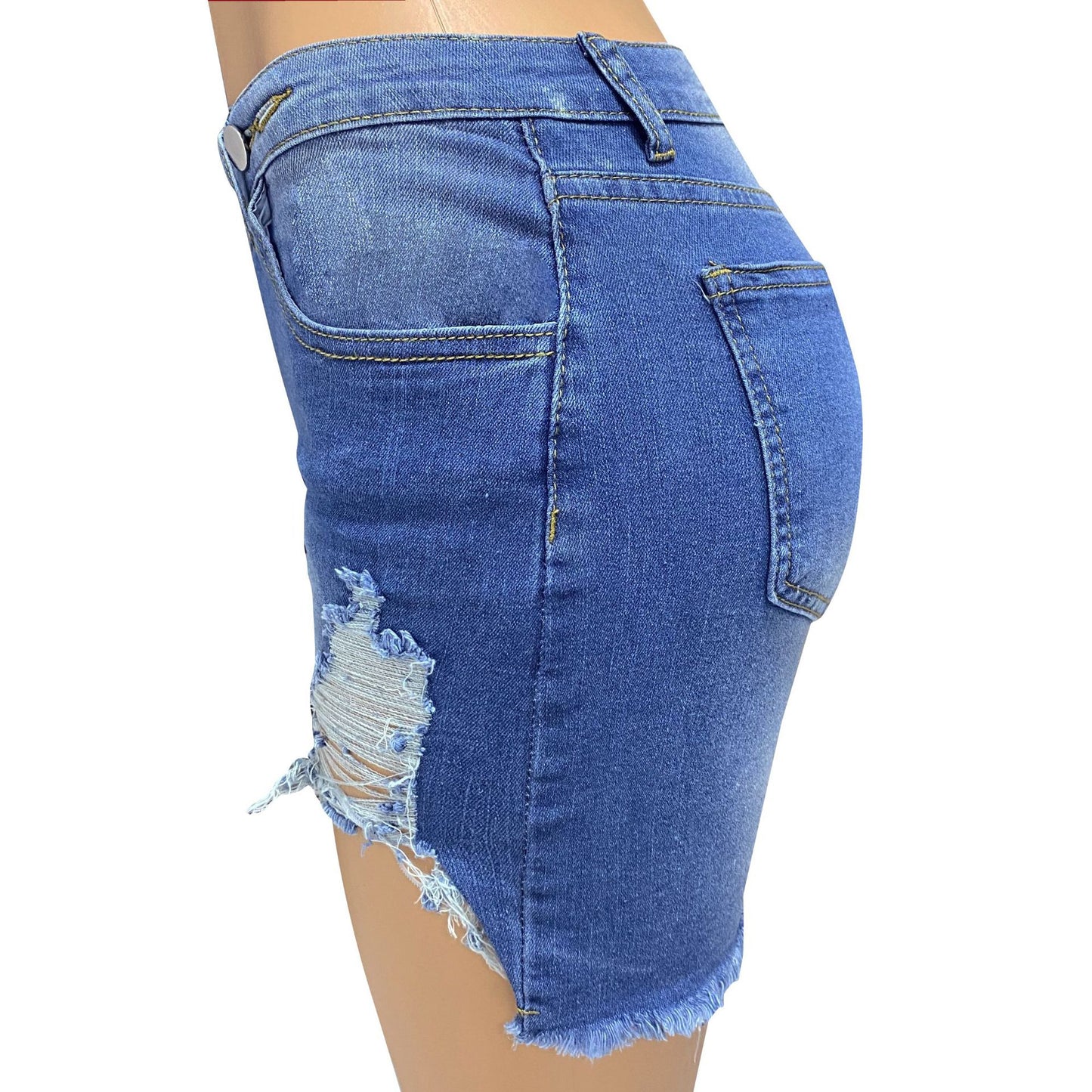 LADIES SLIM FIT DENIM SHORTS LIGHT BLUE DENIM (SIZE S-2XL)
