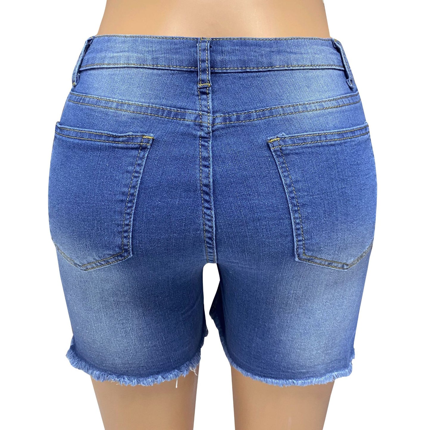 LADIES SLIM FIT DENIM SHORTS LIGHT BLUE DENIM (SIZE S-2XL)