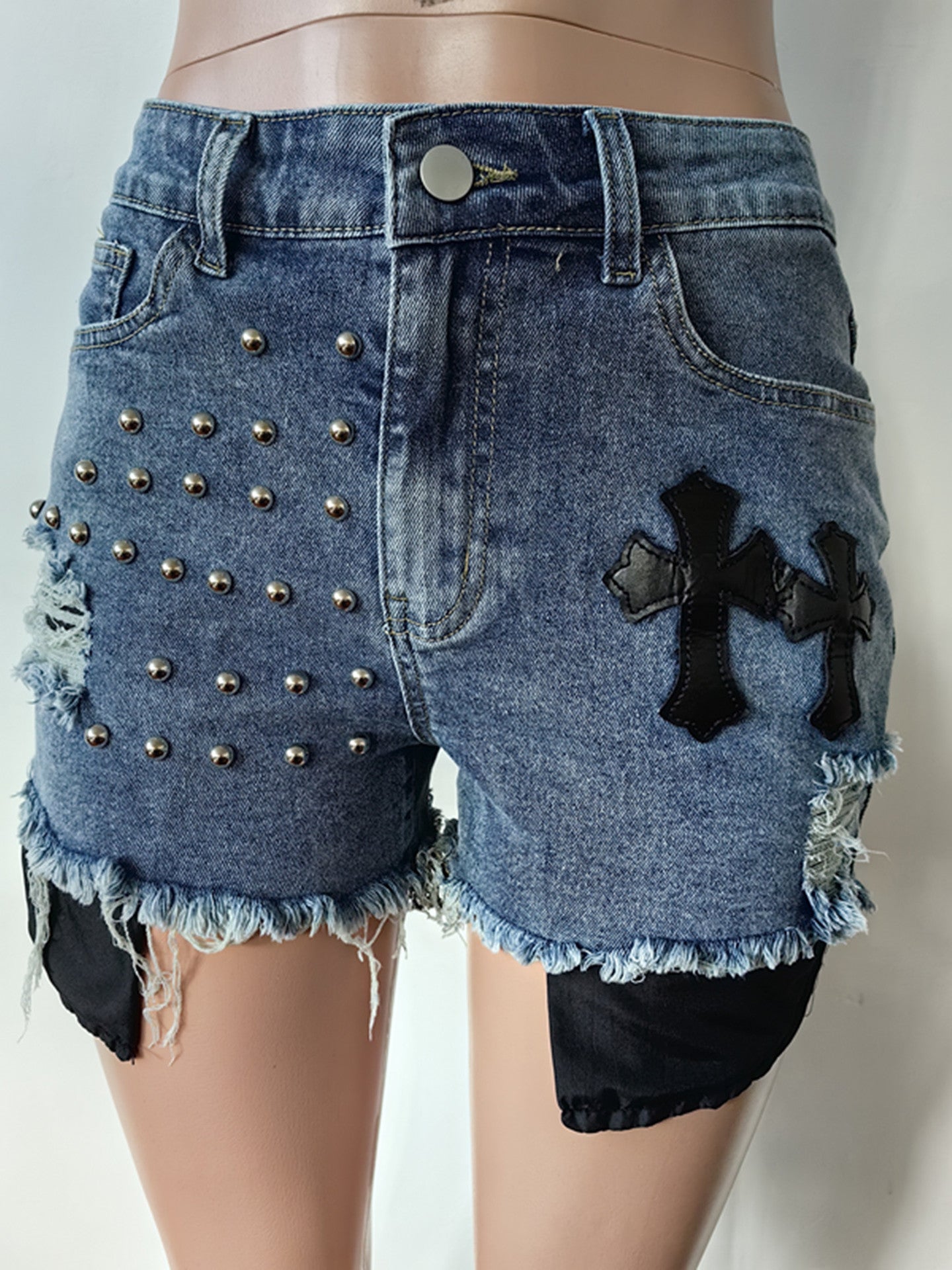 LADIES DENIM SHORTS BLUE DENIM (SIZE S-2XL)