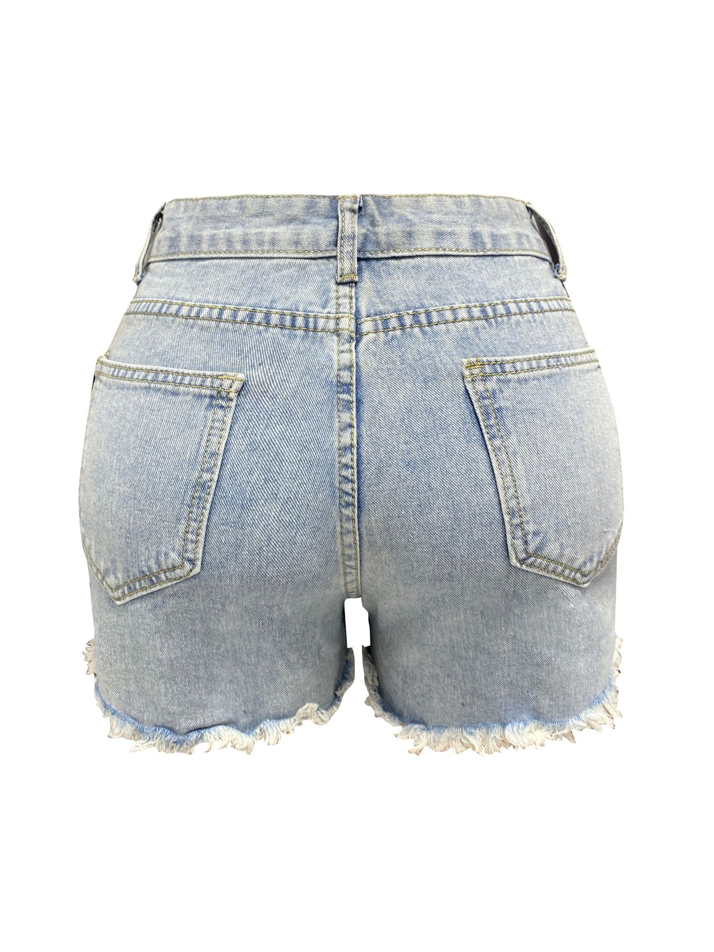 LADIES HIGH WAIST DENIM SHORTS LIGHT BLUE DENIM (SIZE S-2XL)
