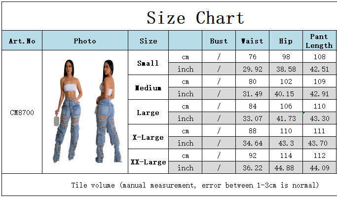 LADIES DISTRESSED JEANS LIGHT BLUE DENIM (SIZE S - 2XL)