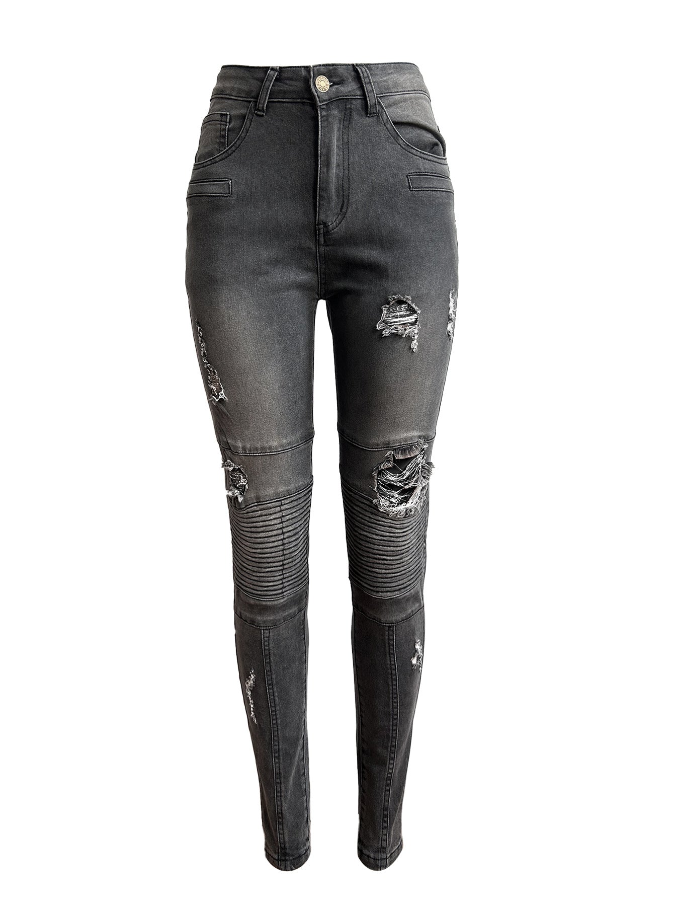 LADIES DISTRESSED JEANS LIGHT BLUE DENIM (SIZE S - 2XL)