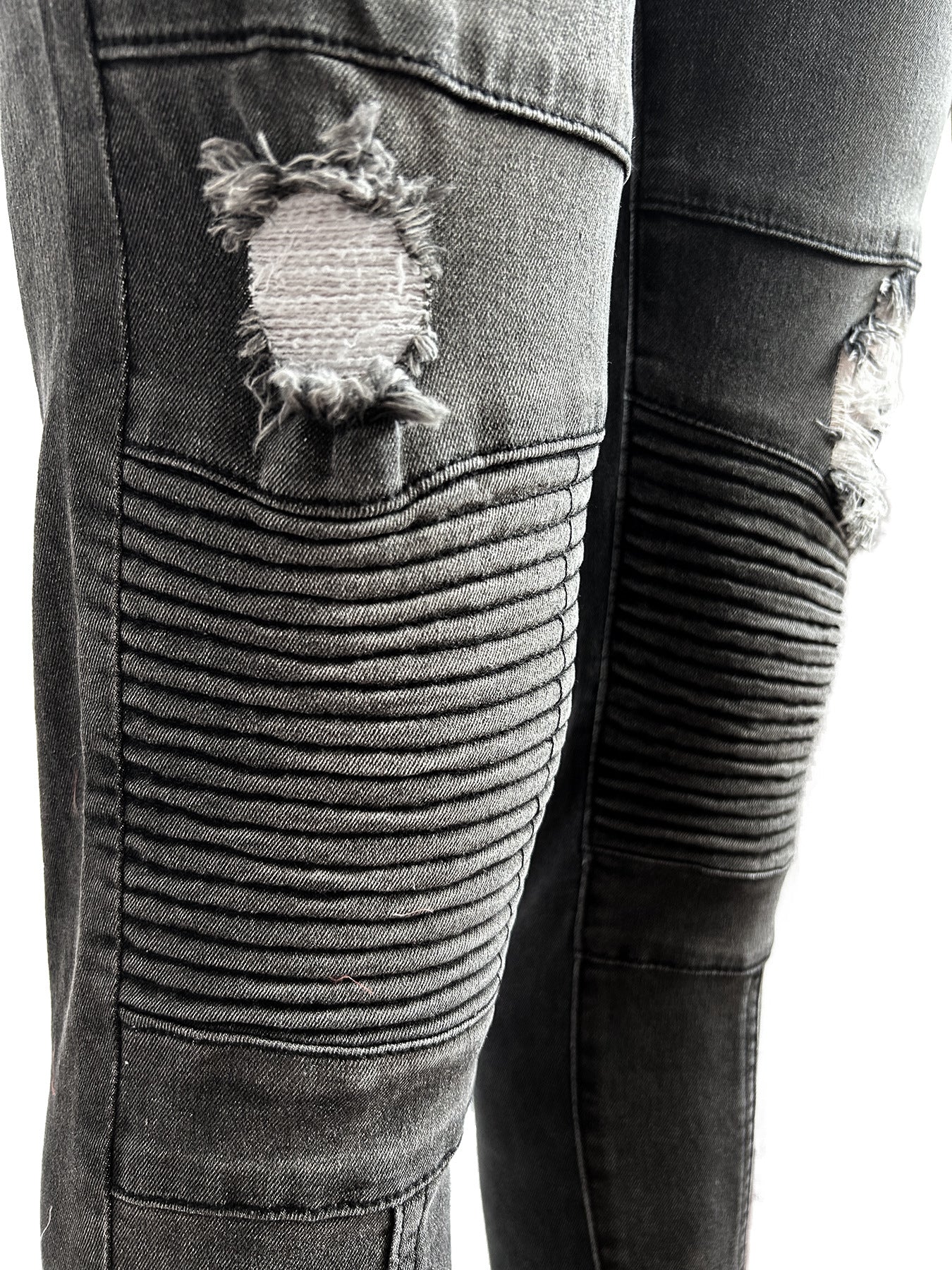 LADIES STRETCHY DISTRESSED JEANS BLACK (SIZE S-2XL)