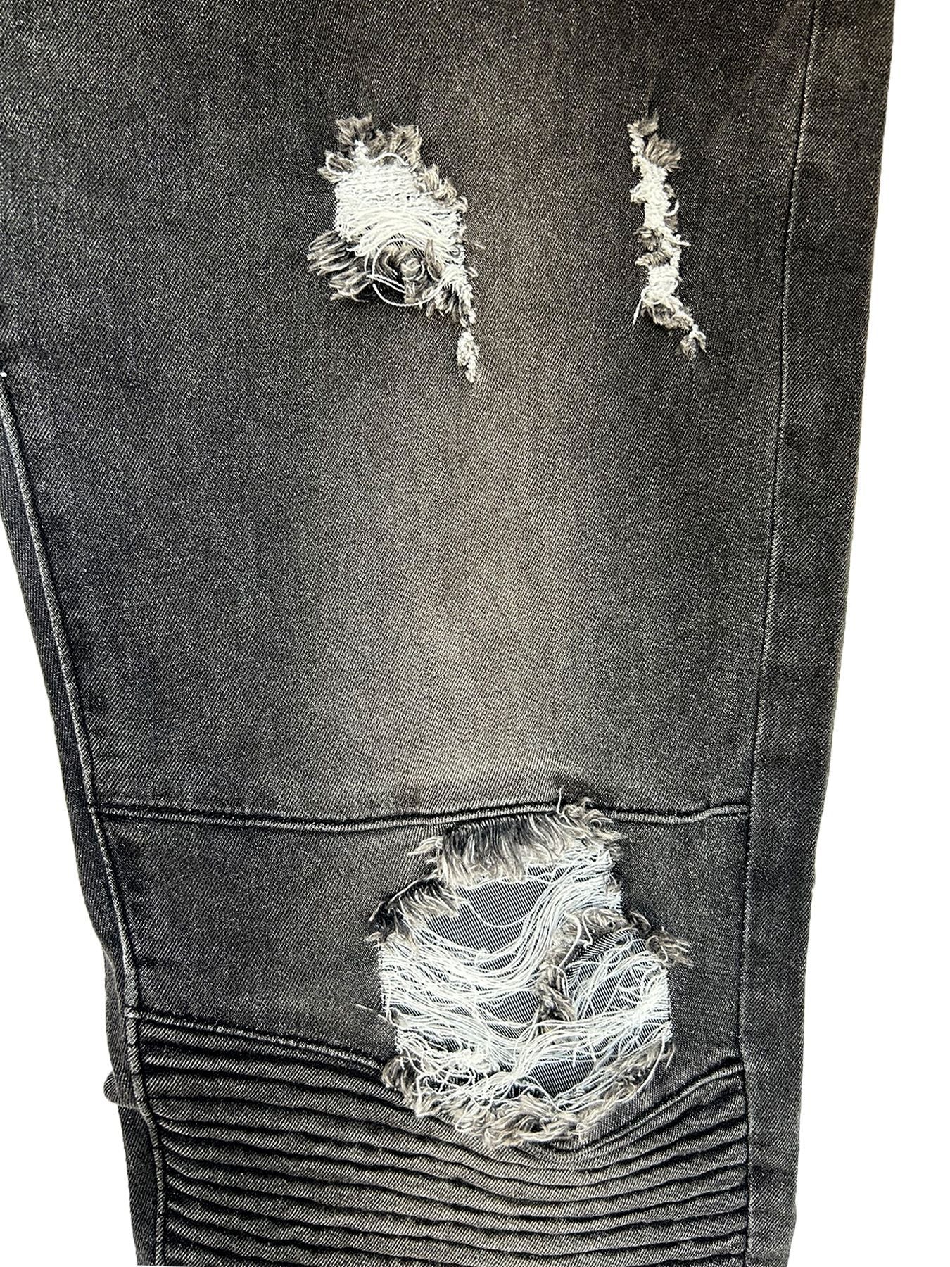 LADIES STRETCHY DISTRESSED JEANS BLACK (SIZE S-2XL)