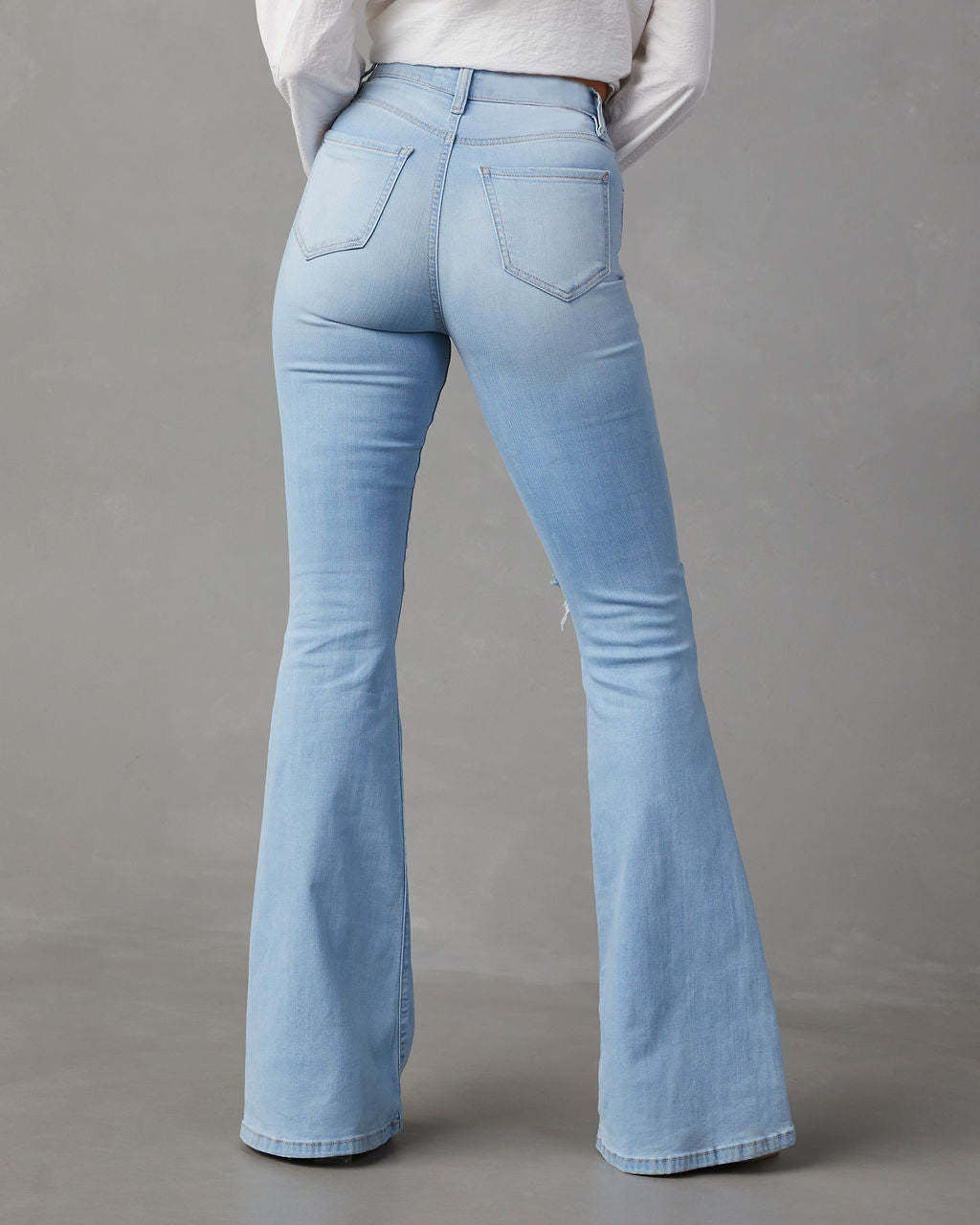 LADIES HIGH WAIST DISTRESSED JEANS LIGHT BLUE (SIZE S-2XL)