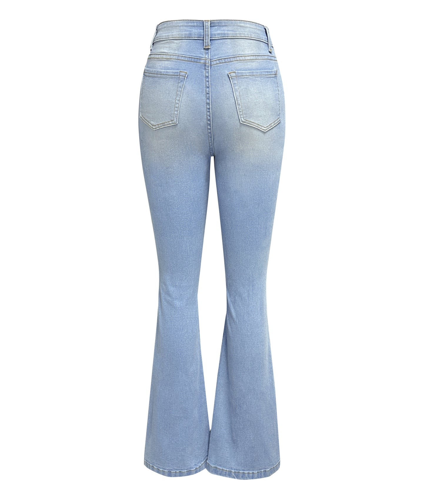 LADIES HIGH WAIST DISTRESSED JEANS LIGHT BLUE (SIZE S-2XL)