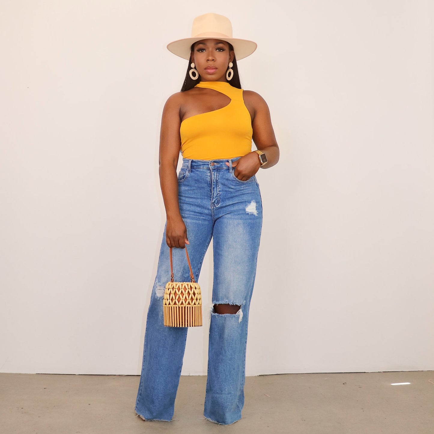 LADIES WIDE LEGGED STRAIGHT DENIM JEANS BLUE / LIGHT BLUE (SIZE S-2XL)