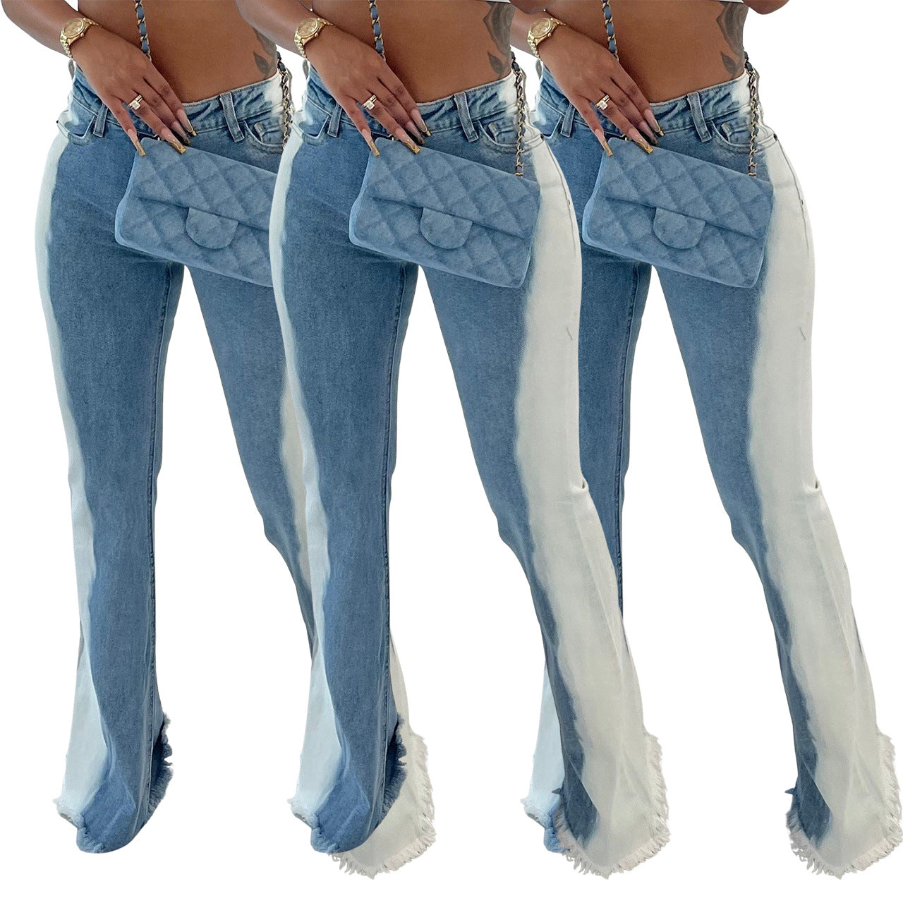 LADIES FLARED DENIM JEANS BLUE / GRAY (SIZE S-2XL)