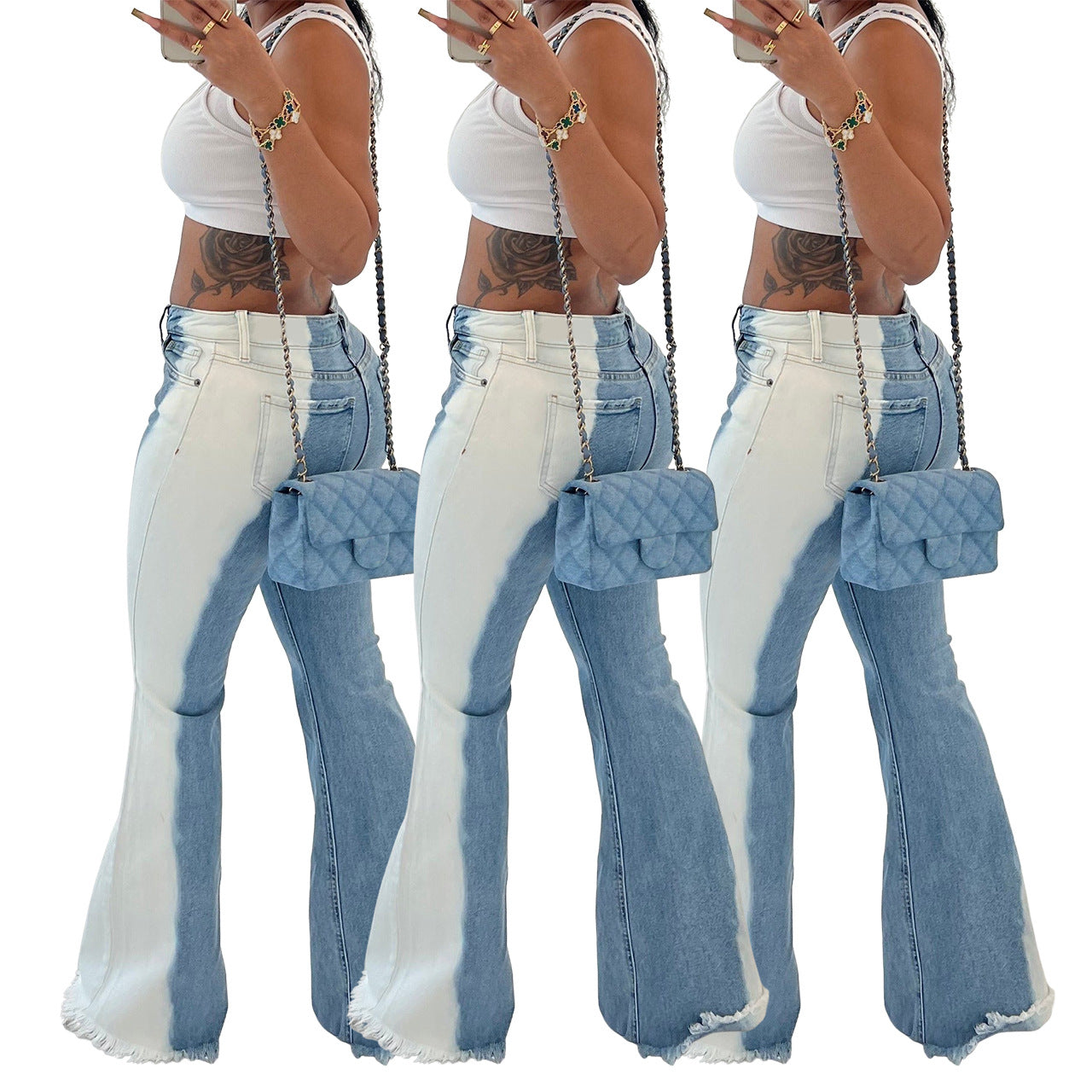LADIES FLARED DENIM JEANS BLUE / GRAY (SIZE S-2XL)