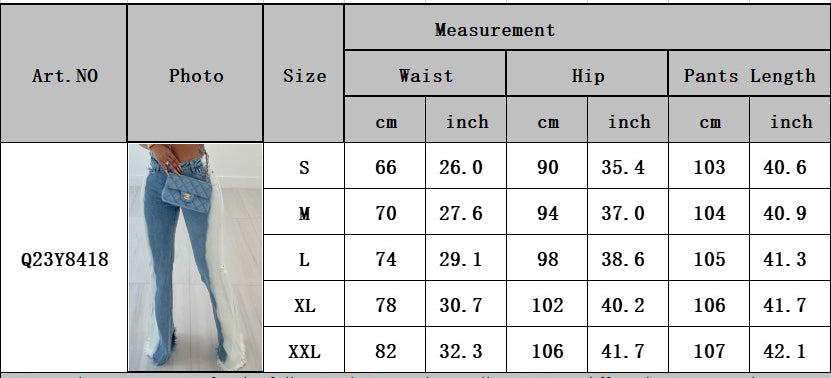 LADIES FLARED DENIM JEANS BLUE / GRAY (SIZE S-2XL)