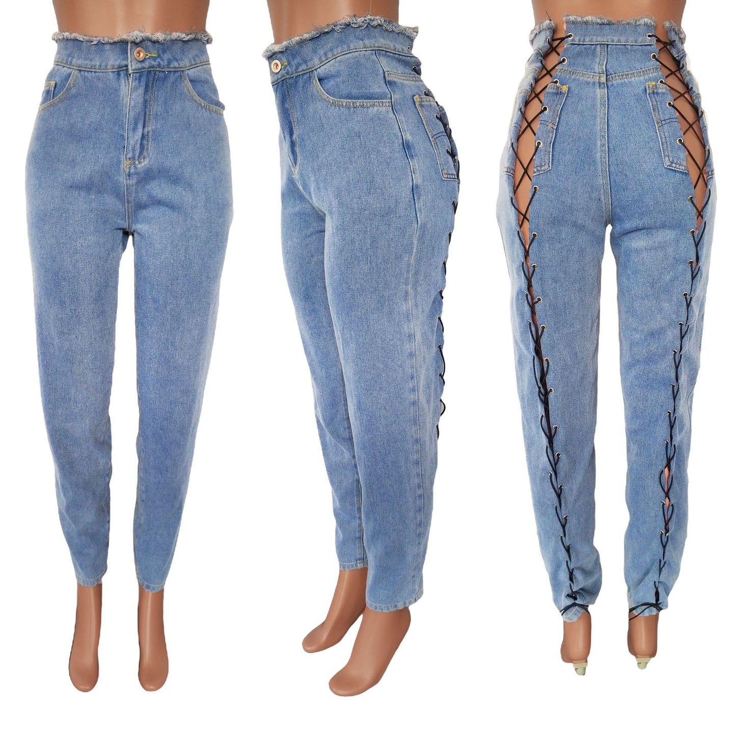 LADIES SLIM FIT STRETCH JEANS BLUE DENIM (SIZE S-2XL)