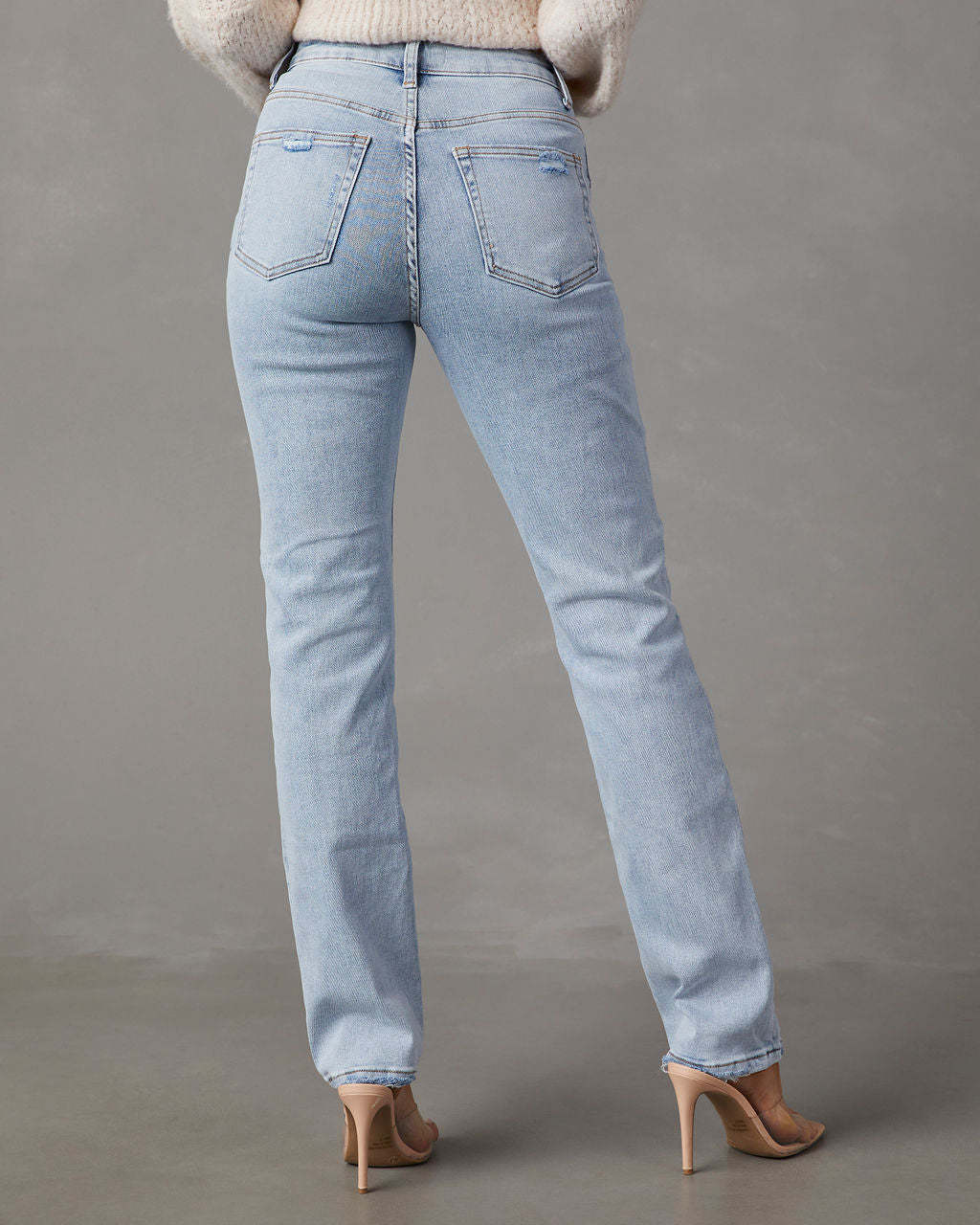 LADIES HIGH WAIST STRAIGHT DENIM JEANS LIGHT BLUE DENIM (SIZE S-2XL)