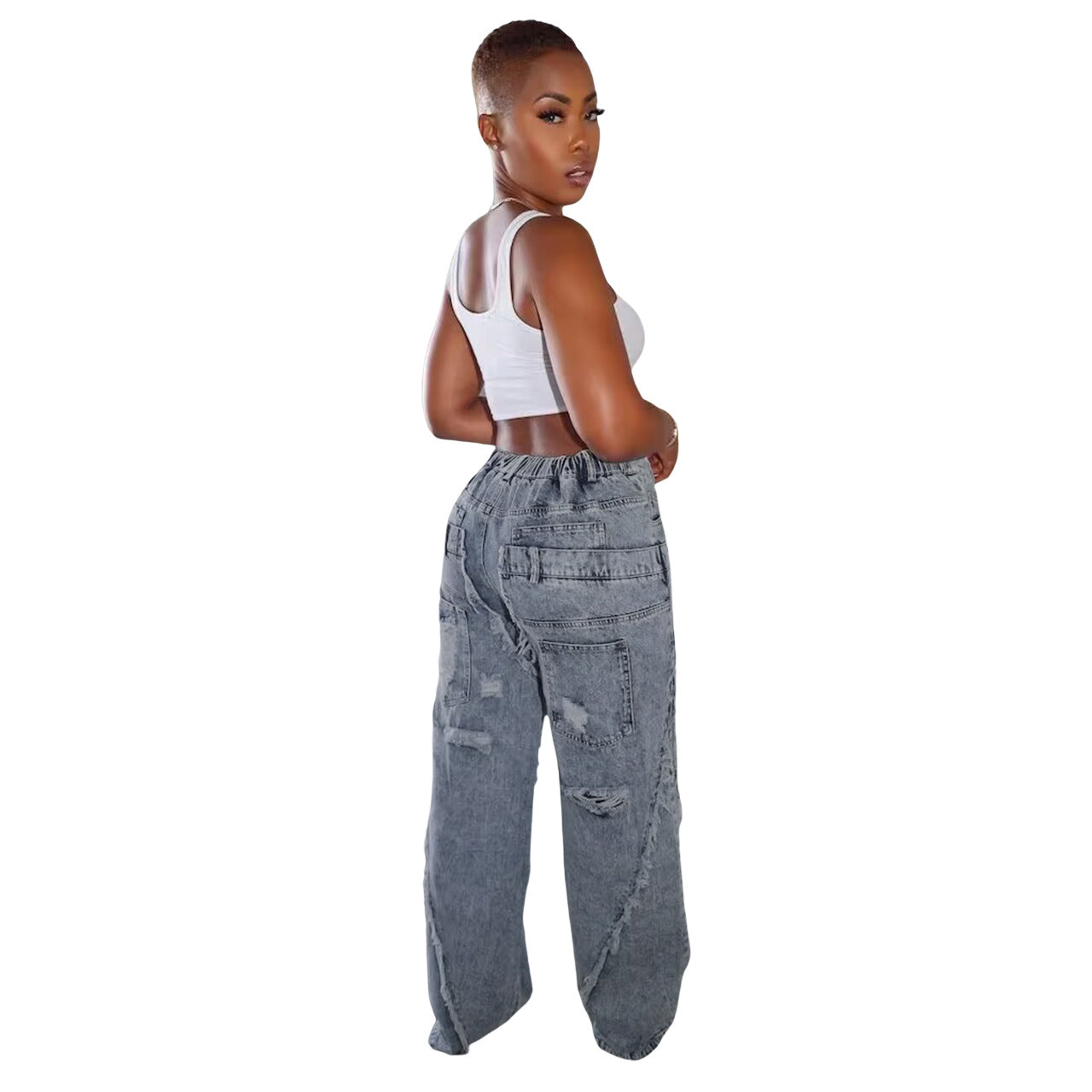 LADIES STRAIGHT JEANS LIGHT BLUE (SIZE S - 2XL)