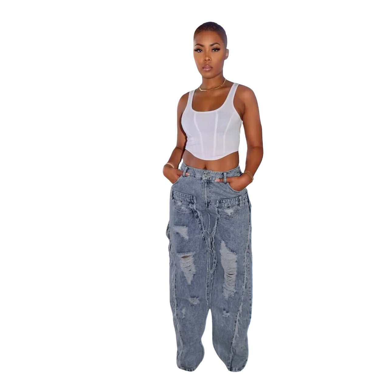 LADIES STRAIGHT JEANS LIGHT BLUE (SIZE S - 2XL)