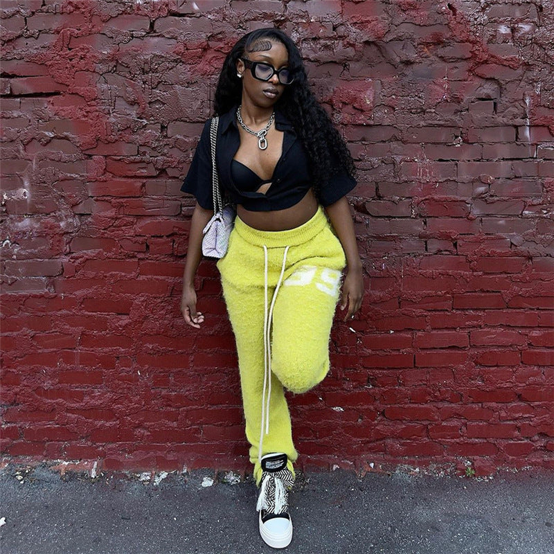 LADIES HIGH WAIST TROUSERS YELLOW-GREEN (SIZE S-L)