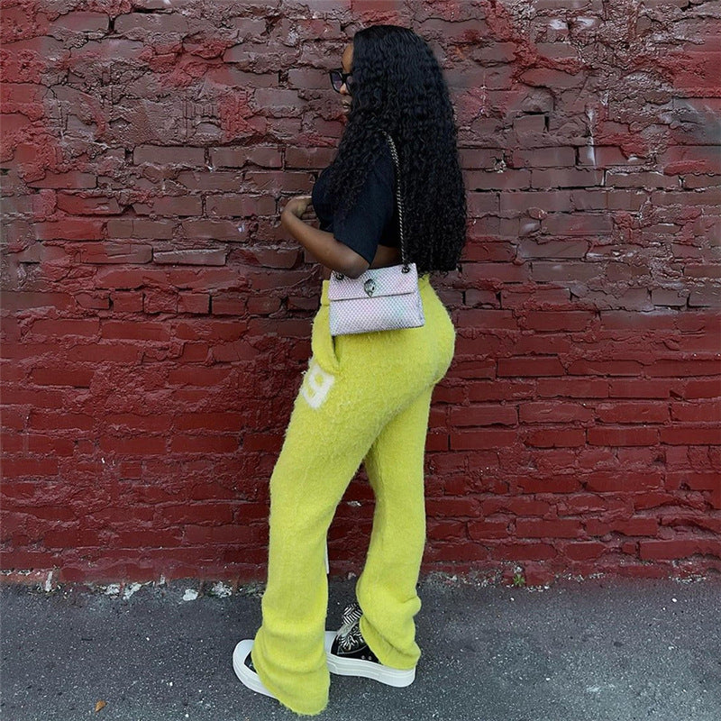 LADIES HIGH WAIST TROUSERS YELLOW-GREEN (SIZE S-L)