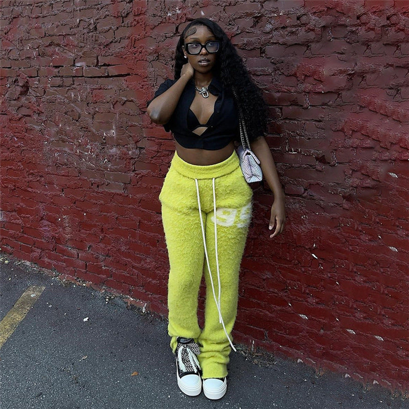 LADIES HIGH WAIST TROUSERS YELLOW-GREEN (SIZE S-L)