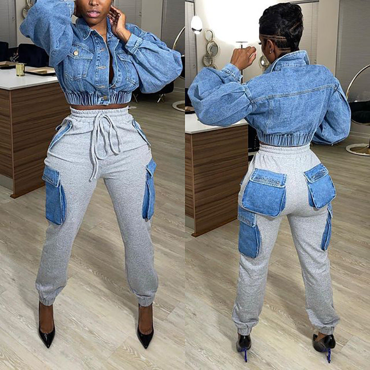 LADIES HIGH WAIST TROUSERS GRAY / BLACK (SIZE S - 2XL)